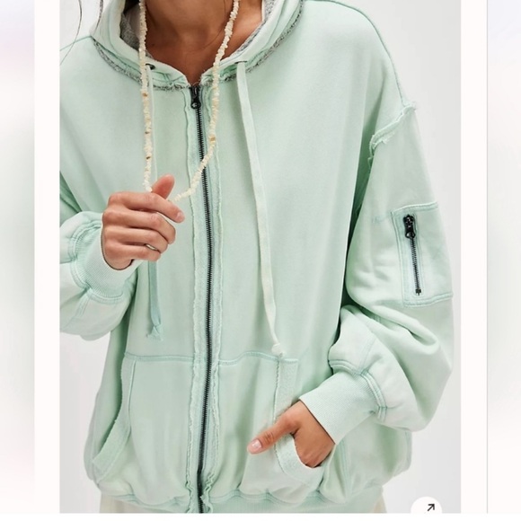 Free People We The Free jacket zip up Thermal hoodie jacket size M light green - Picture 2 of 14